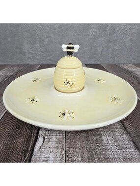 Transpac Beehive Chip & Dip Set Spreader Bees Dolomite Ceramic Hosting Gift New